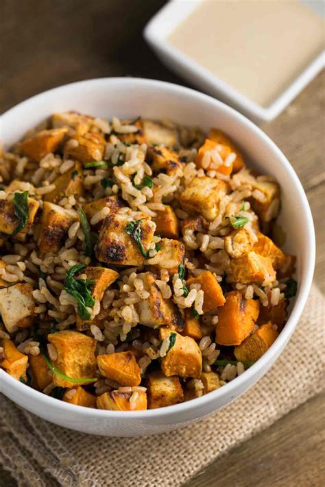 Sweet potato bowl makes for a nourishing lunch full of satiating fibre, contrasting textures and flavours. Tofu Sweet Potato Bowl with Tahini Sauce | Recipe | Vegetarian recipes, Healthy recipes, Food ...
