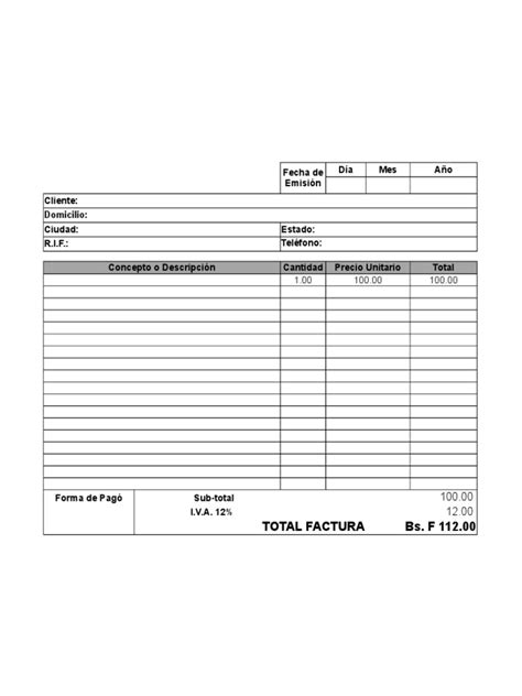 Modelo Factura Excel Microsoft Excel Informática