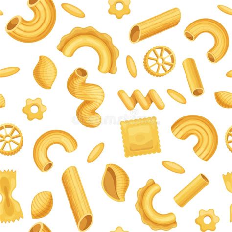 Cartoon Italian Pasta Dough Food Seamless Pattern Macaroni Penne