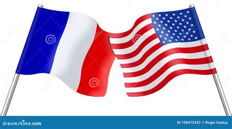 Flags Of United States Of America And France Isolated On White