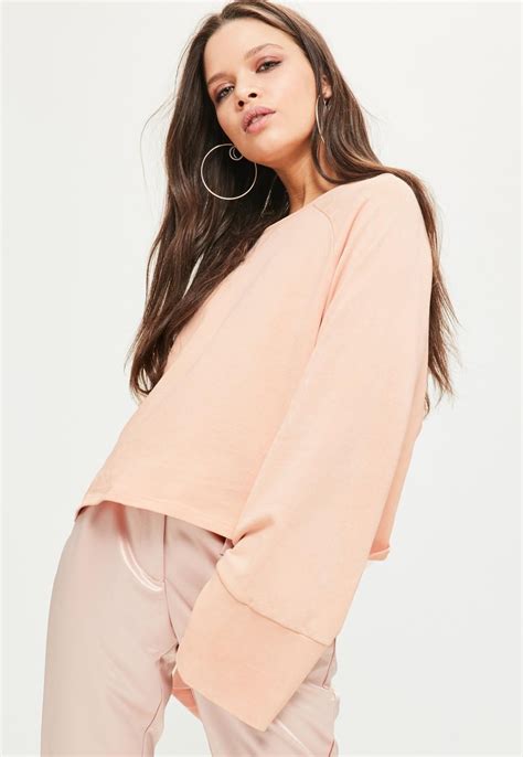Pink Washed Wide Sleeve Sweatshirt Missguided Women Tops Online