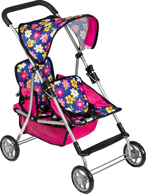 Fash N Kolor Baby Doll Twin Stroller Flower Design Easy Fold Double
