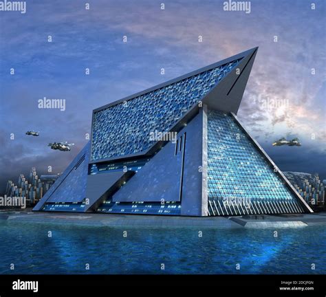 3d Illustration Of A Futuristic Building In A Technologist Triangular