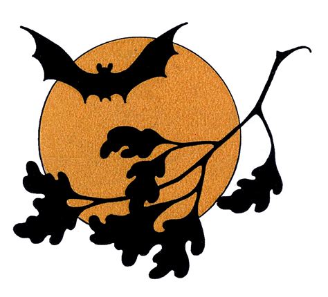 Vintage Halloween Clip Art Bat With Moon The Graphics Fairy