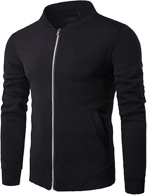 Gocgt Mens Solid Lightweight Sweatshirt Varsity Zipper Leisure Jackets