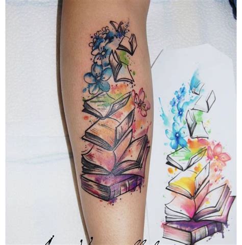 Colorful Books And Flowers Tattoo Tattooidea Bookish Tattoos