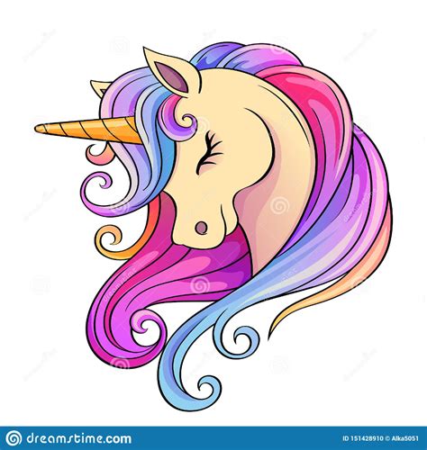 Cute Cartoon Unicorn Head With Rainbow Mane Stock Vector Illustration Of Decorative Fantasy