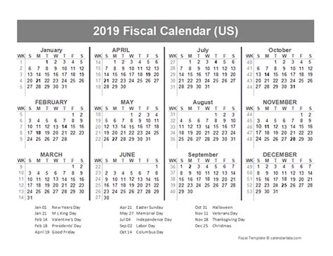 2019 Usa Fiscal Quarter Calendar Free Printable Templates