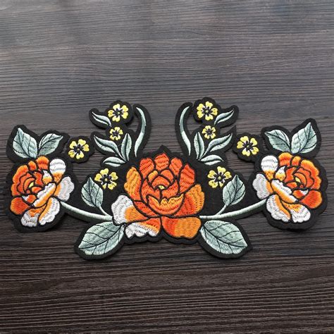 1pcs Orange Applique Embroidery Flower Patches For Clothing Iron On