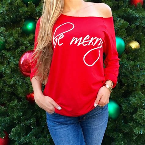 Fashion Womens Merry Christmas Letter Print Long Sleeve Casual T Shirt
