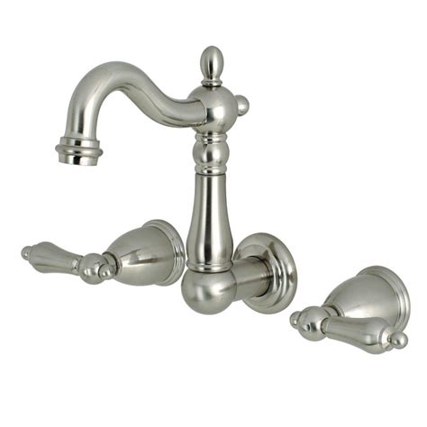 Kingston Brass Heritage 2 Handle Wall Mount Bathroom Faucet In Brushed