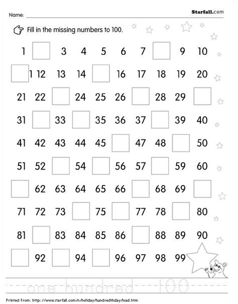 Missing Numbers Worksheets 1 100