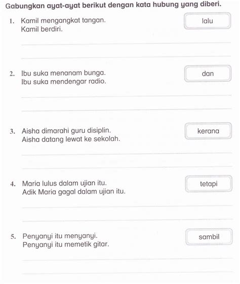 Banyak nilai positif terdapat pada individu (ayat utama) b. Latih Tubi Latihan Kata Hubung Tahun 1