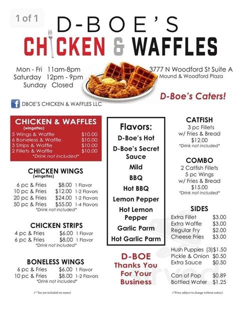 Menu For D Boes Chicken And Waffles In Decatur Il Sirved