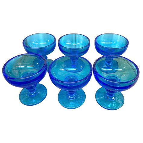 Early 20th Century Cobalt Blue Champagne Dessert Glasses Set Of 6 For Sale At 1stdibs