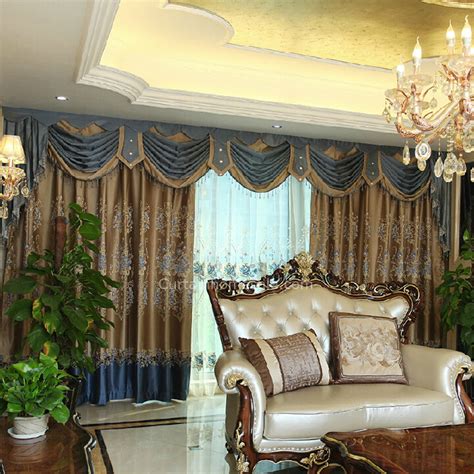 Luxury European Cottonpoly Blend Fabric Brown Color Living Room Curtain