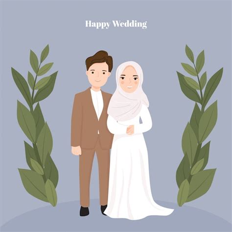 Premium Vector Cute Cartoon Couple Bride And Groom Muslim