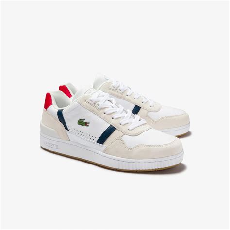 Sneakers Mens Lacoste T Clip Tricolour Leather And Suede Trainers Wht