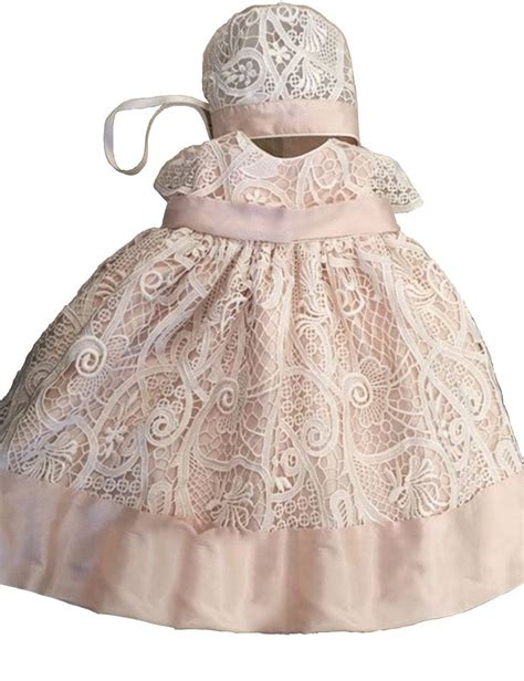 Buybro Pink Lace Christening Gown Blessing Baptism Dress For Girls With