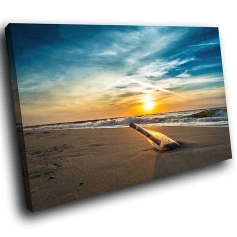 Beach Sea Sunset Bottle Cool Scenic Canvas Wall Art Large Picture