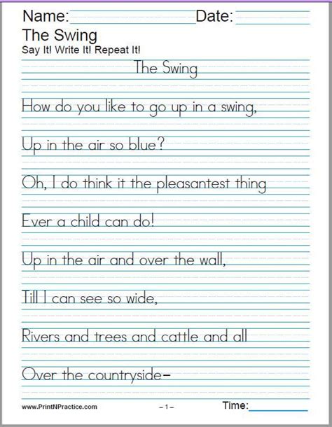 Penmanship Worksheet For 1st Grade