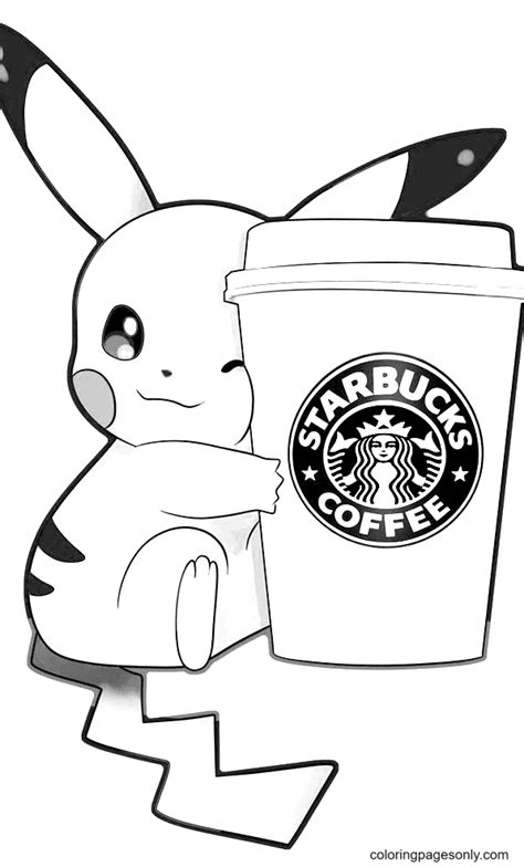 Pikachu Love Starbucks Coffee Coloring Page Free Printable Coloring Pages