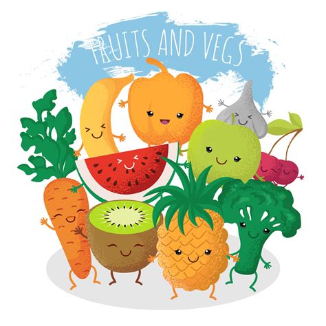 Group Of Funny Fruit And Vegetables Friends Vector Characters With Ha By Microvector