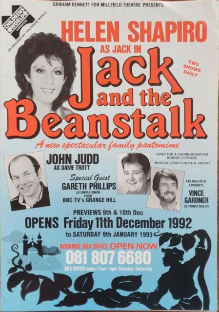 Jack And The Beanstalk Advert Helen Shapiro John Judd £500 Picclick Uk