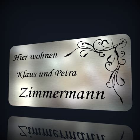 Namensschild wohnungstür.wohnungseingangstüren im hornbach onlineshop & im markt: Edelstahl Namensschild „Zimmermann" - Lohner Schilderwerkstatt