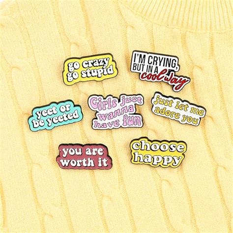Happy Enamel Pins Fun Quotes Five Color Word Game Custom Dialog Banner