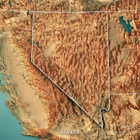 Nevada State Usa 3d Render Topographic Map Border Digital Art By Frank