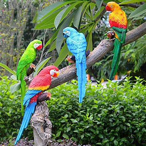 Large Parrot Ornament Animal Model Toy Outdoor Garden Tree Birds Home