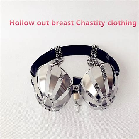 Buy New Hollow Out Stainless Steel Female Breast Chastity Clothers Metal Chain