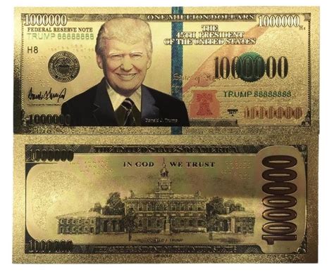 Collectables 24k Gold 3d Overlay President Donald Trump 1000 Dollar