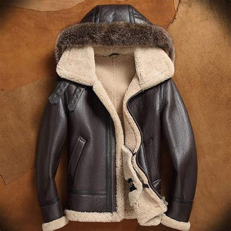 Men S Sheepskin Shearling Jacket Detachable Hooded B Flight Jacket