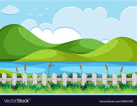 Nature Scene With River And Hills Royalty Free Vector Image