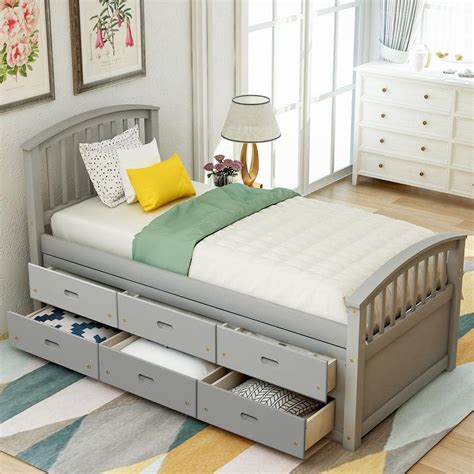 Harper And Bright Designs 6 Drawers Gray Twin Size Platform Storage Solid