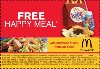 Mcdonalds is offering medium fries free on purchase above rs.225. Free Happy Meal in Northeast Florida and Southeast Georgia ...