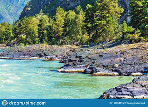 Landscape With Mountains And River Gorny Altai Siberia Russia Stock