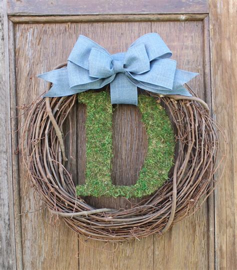Initial Wreath Moss Letter Wreath Monogram Wreath Spring Etsy