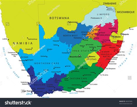 South Africa Political Map Provincial Boundaries Stock Illustration