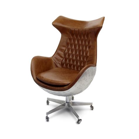 Aviator Modern Egg Office Chair With Head Rest Leather Aluminum Chair