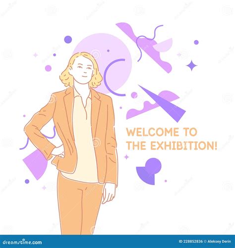 Poster Welcome To The Exhibition Vector Linear Illustration Drawn By