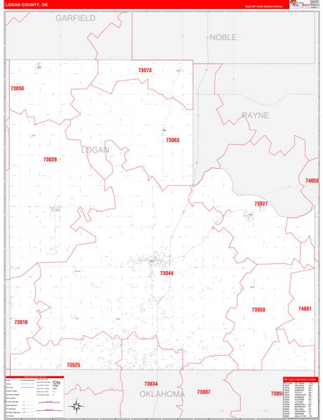 Logan County Ok Zip Code Wall Map Red Line Style By Marketmaps Mapsales