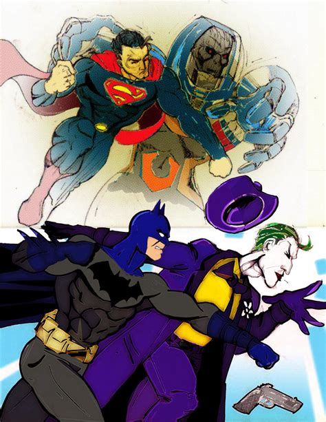 Batman And Superman Punching Joker And Darkseid By 19740821 On Deviantart