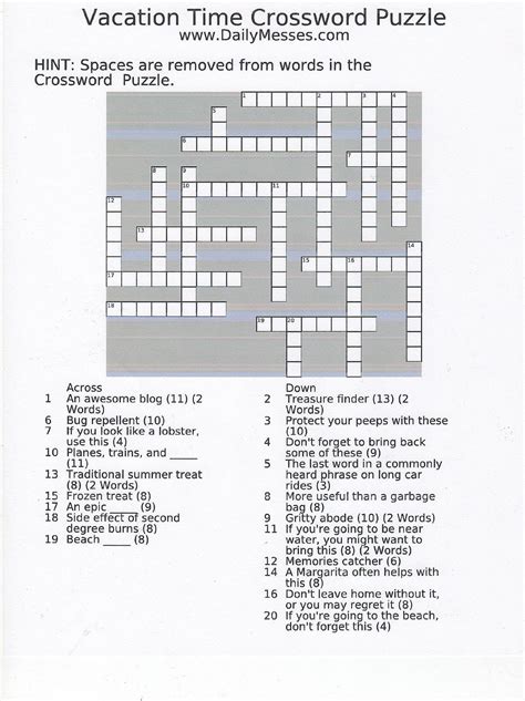 The clear verdict of our summer travel poll? Daily Messes: Vacation Crossword Puzzle | Word Finds ...