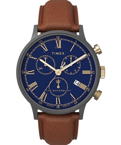 Waterbury Classic Chronograph Mm Leather Strap Watch Timex Us