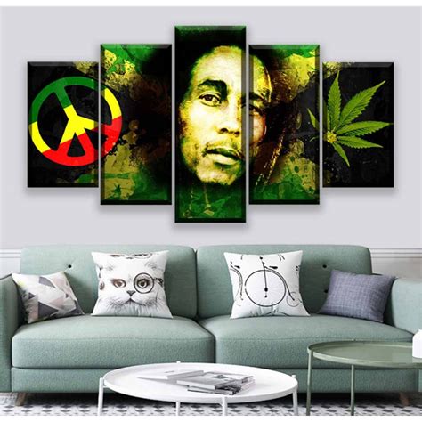 Framed 5 Panels Bob Marley Canvas Print Wall Art The Warehouse