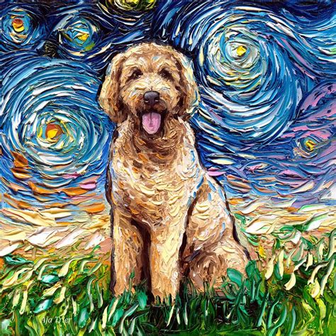 Goldendoodle Art Starry Night Art Print Dog Art By Aja Choose Etsy