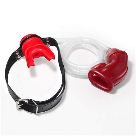 urinal flow into mouth plug gag fetish harness sex toys cock cage with tube piss ebay